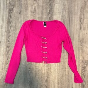 Windsor Hot Pink Crop Top with Safety Pin Accents